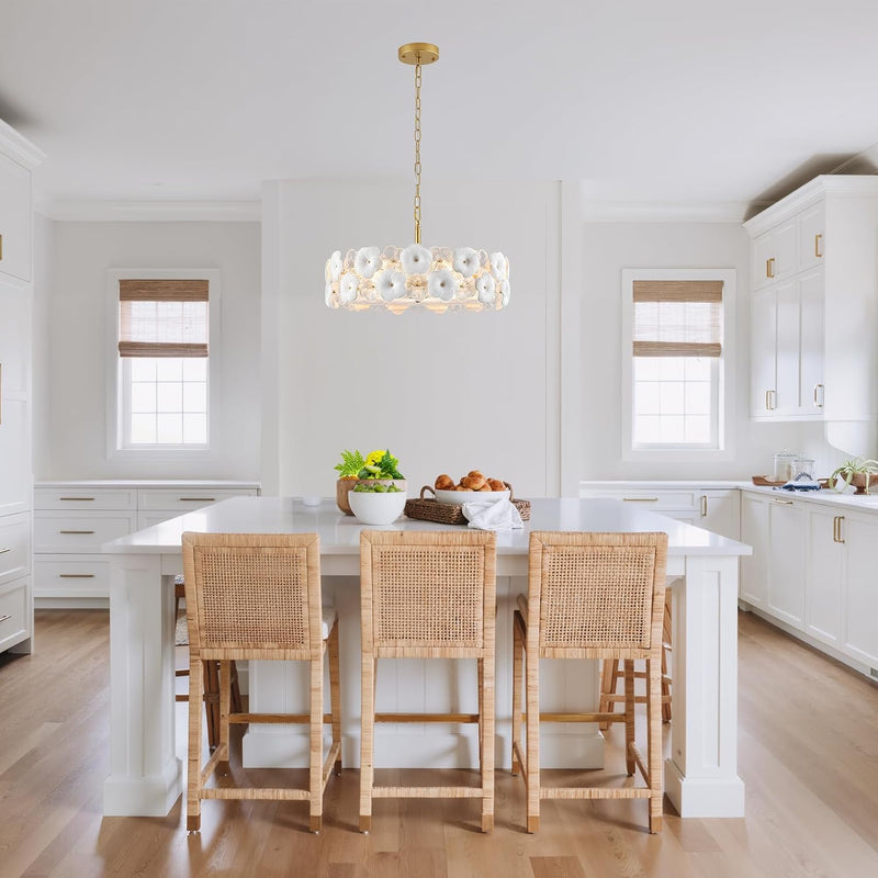 Floral Ceramic Glass Chandelier 5 Light E14 Dimmable