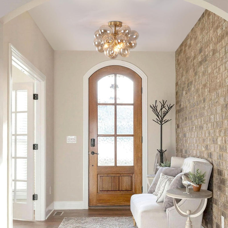 Floral Ceramic Glass Chandelier 5 Light E14 Dimmable