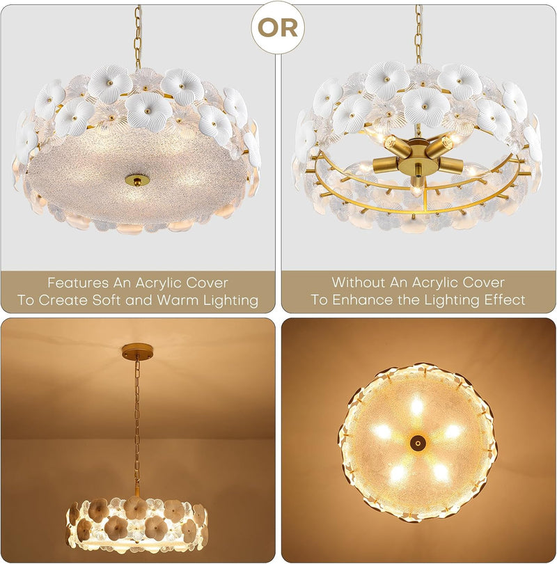 Floral Ceramic Glass Chandelier 5 Light E14 Dimmable