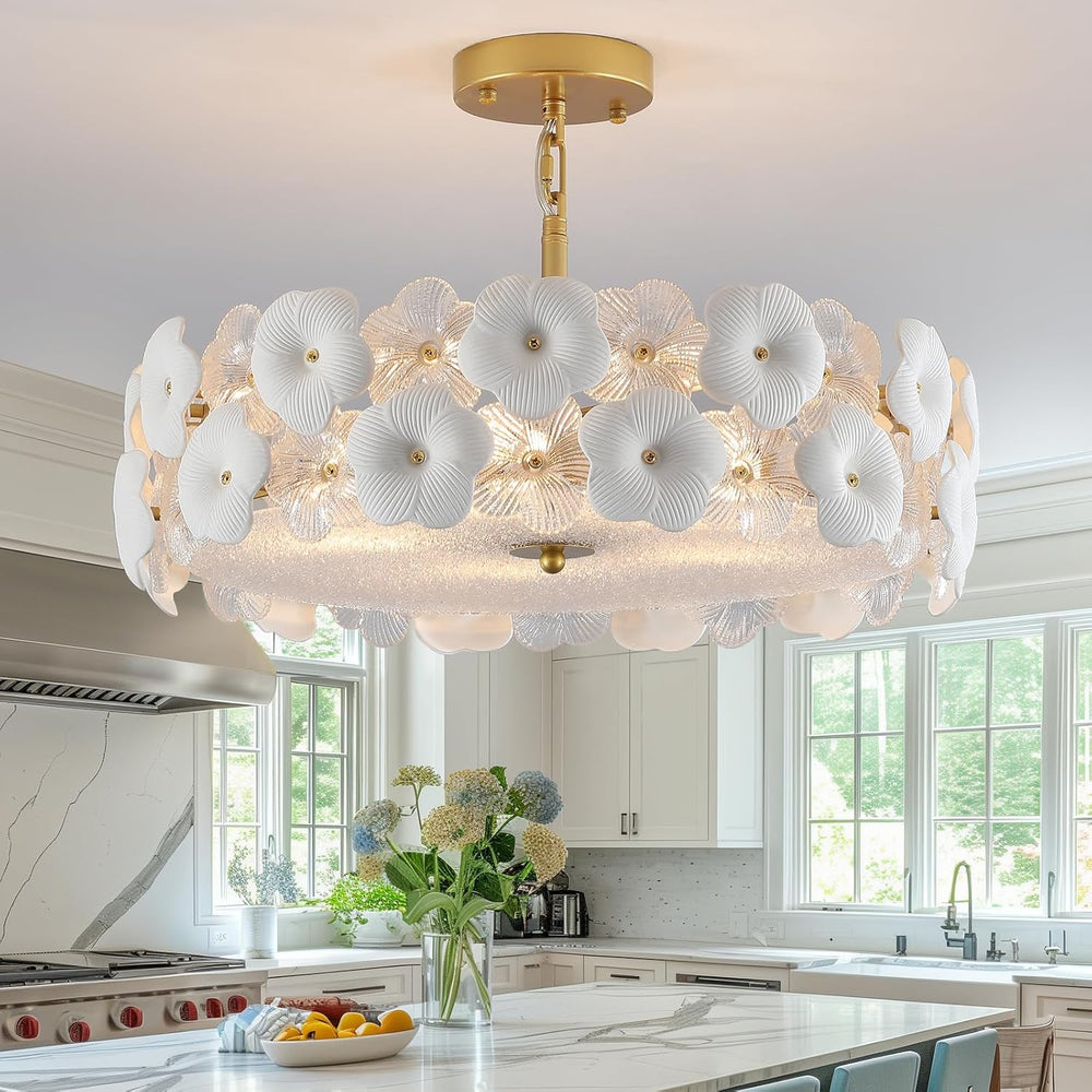 Floral Ceramic Glass Chandelier 5 Light E14 Dimmable