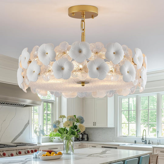 Floral Ceramic Glass Chandelier 5 Light E14 Dimmable
