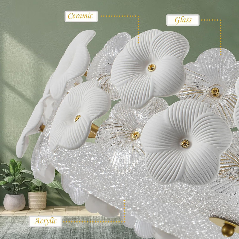 Floral Ceramic Glass Chandelier 5 Light E14 Dimmable