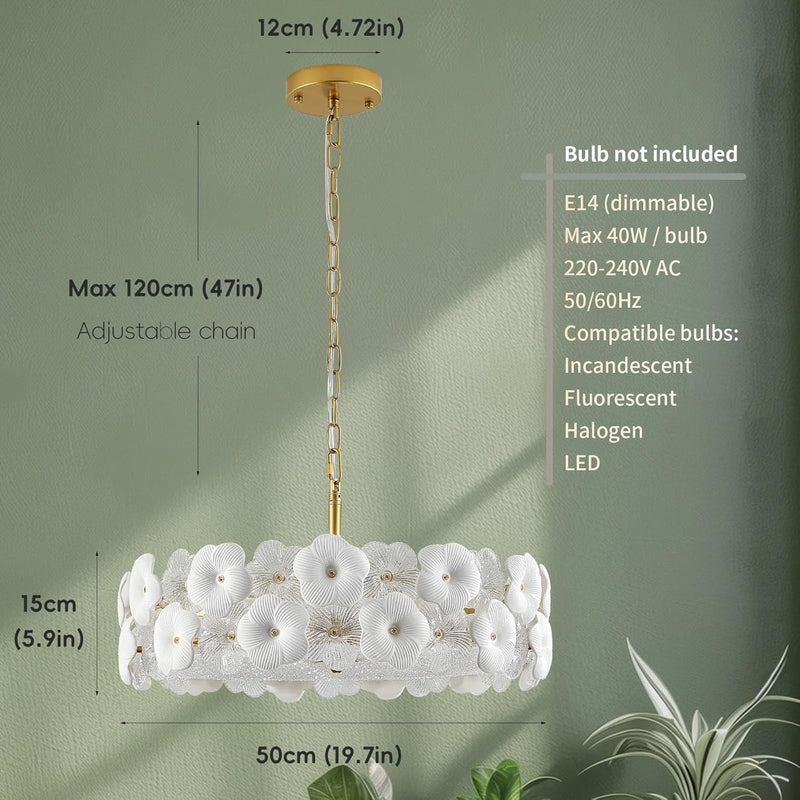 Floral Ceramic Glass Chandelier 5 Light E14 Dimmable