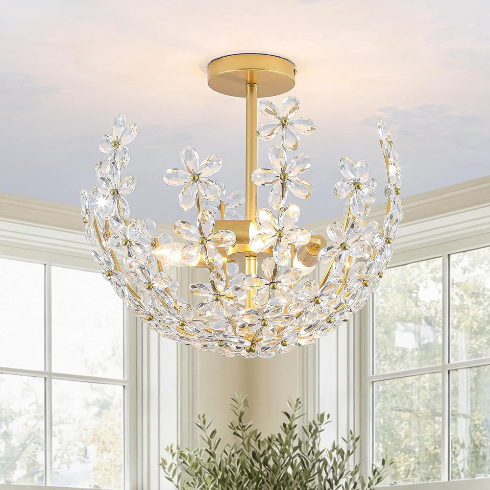 Floral Crystal Ceiling Light 3-Light Chandelier