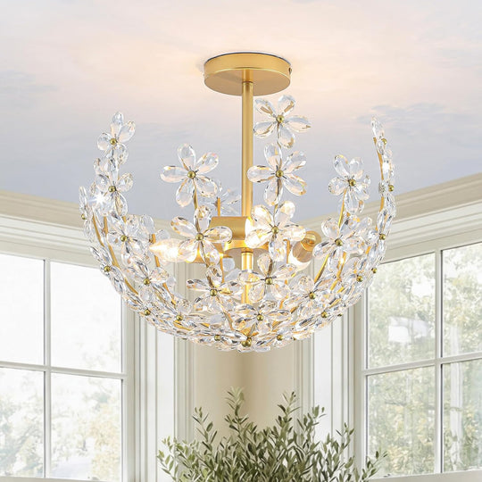 Floral Crystal Ceiling Light 3-Light Chandelier