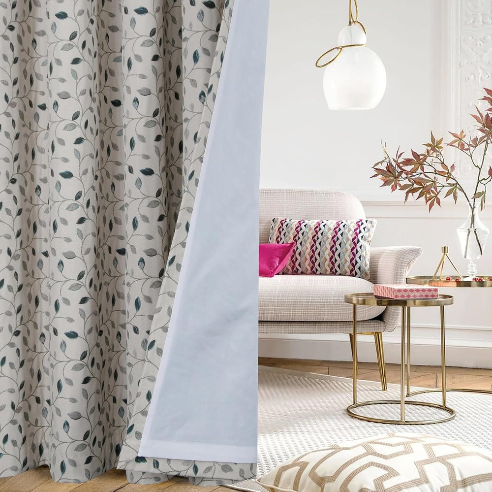 Floral Jacquard Curtains Pencil Pleat Lined Curtain