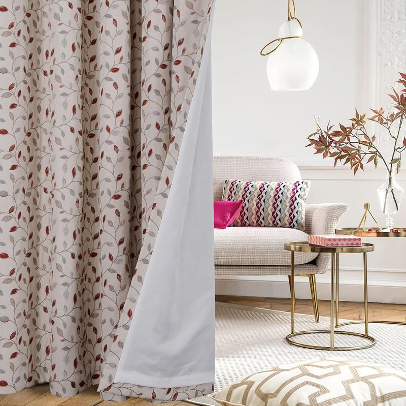 Floral Jacquard Curtains Pencil Pleat Lined Curtain