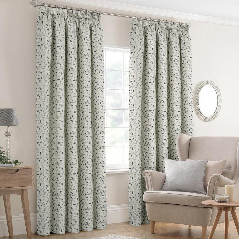 Floral Jacquard Curtains Pencil Pleat Lined Curtain