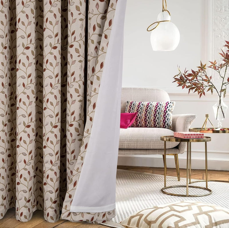 Floral Jacquard Curtains Pencil Pleat Lined Curtain