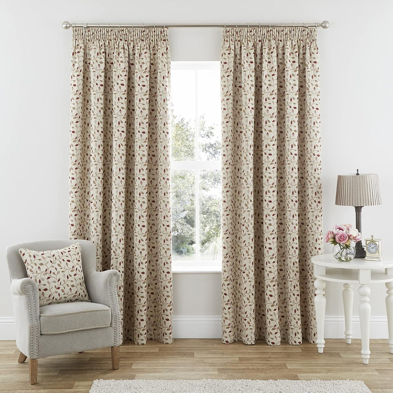 Floral Jacquard Curtains Pencil Pleat Lined Curtain