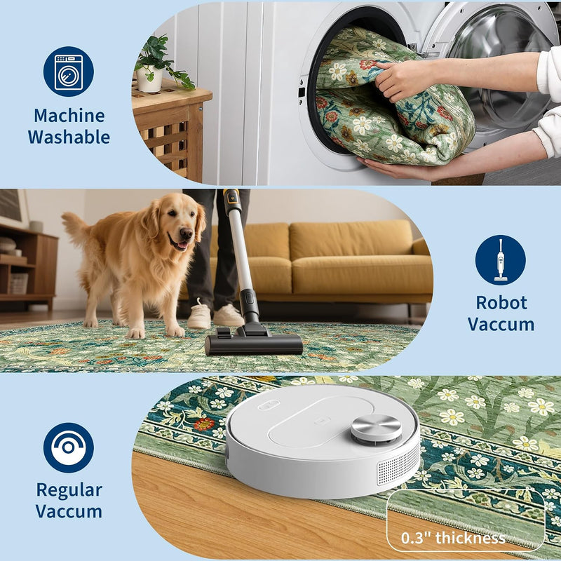Floral Large Rugs Washable for Living Room