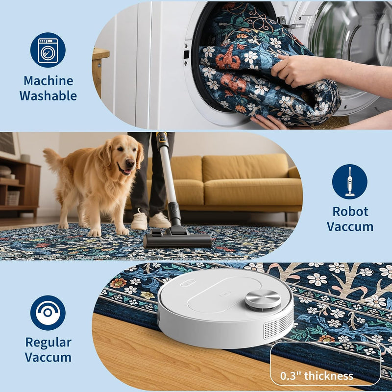 Floral Large Rugs Washable for Living Room