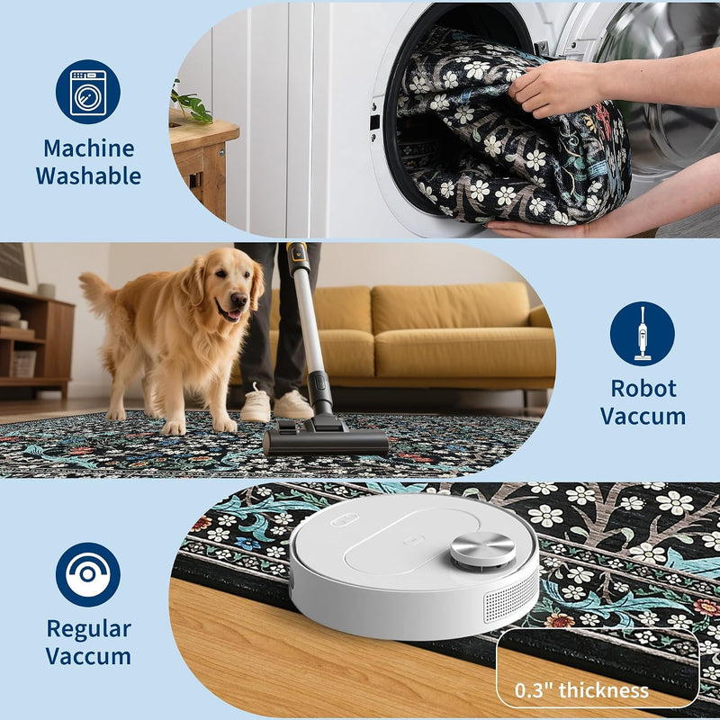 Floral Large Rugs Washable for Living Room