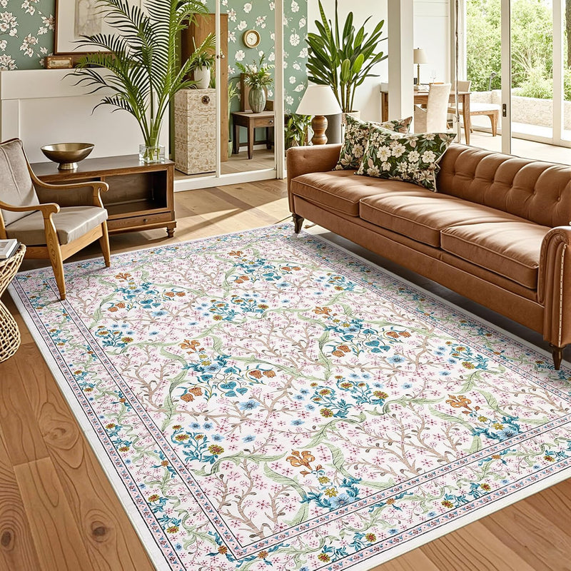 Floral Large Rugs Washable for Living Room