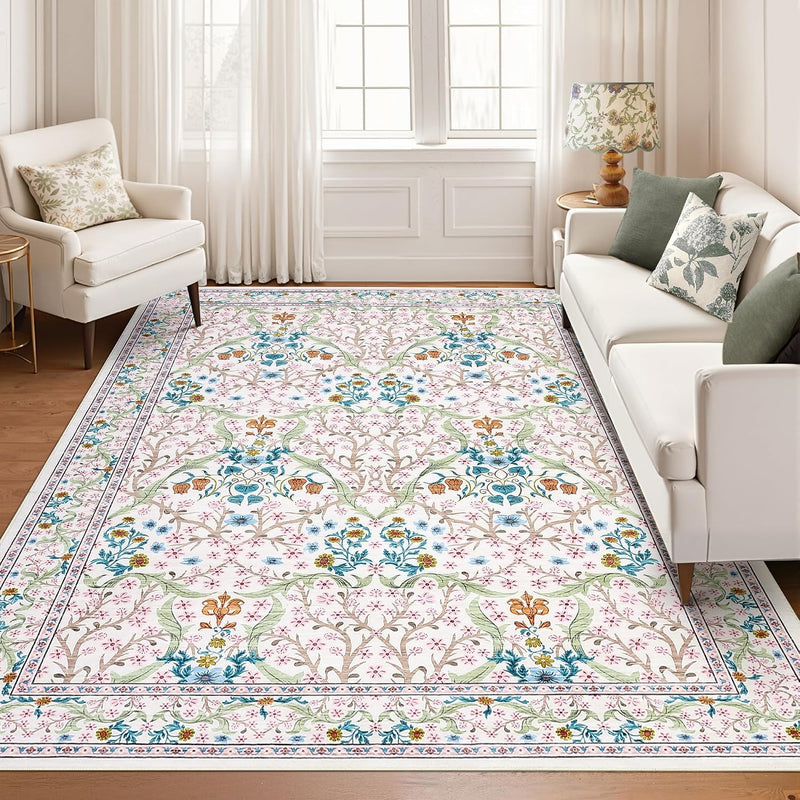 Floral Large Rugs Washable for Living Room
