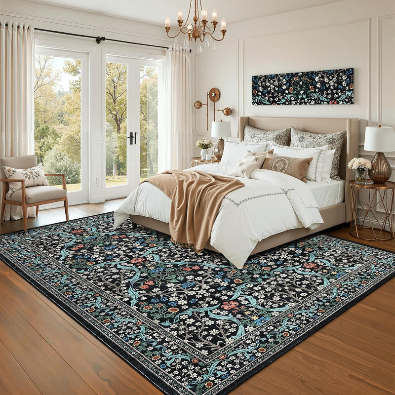 Floral Large Rugs Washable for Living Room