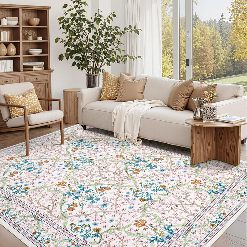 Floral Large Rugs Washable for Living Room