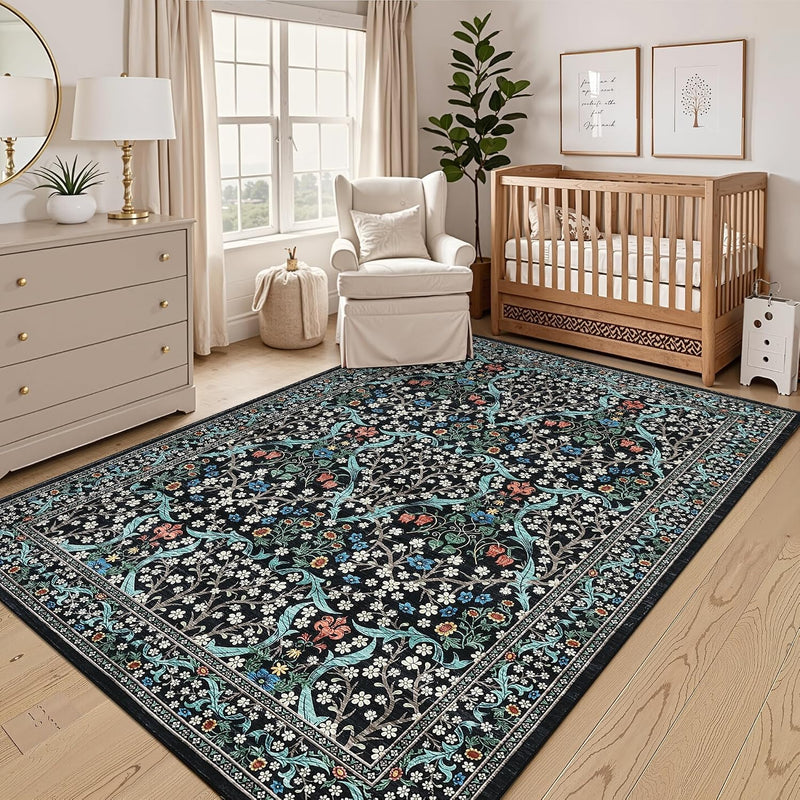 Floral Large Rugs Washable for Living Room