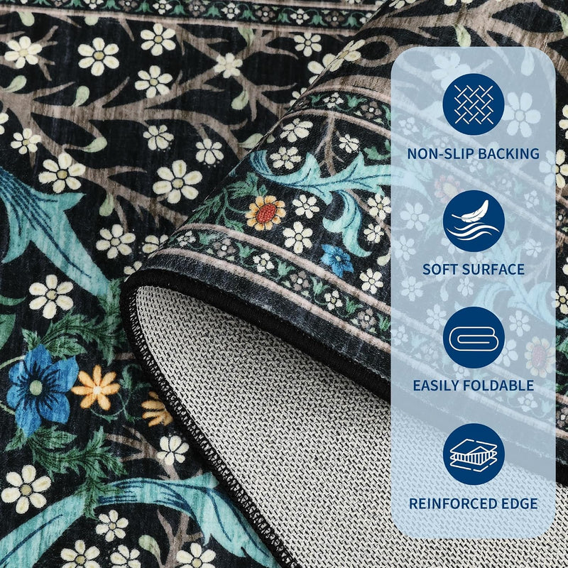 Floral Large Rugs Washable for Living Room
