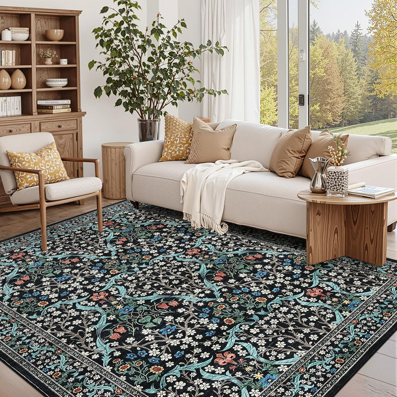 Floral Large Rugs Washable for Living Room