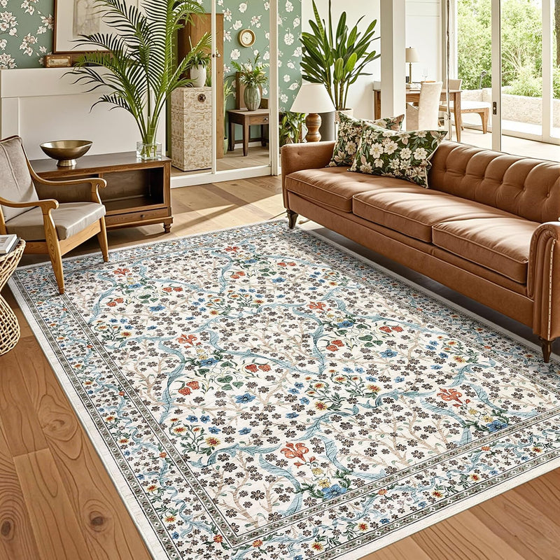 Floral Large Rugs Washable for Living Room