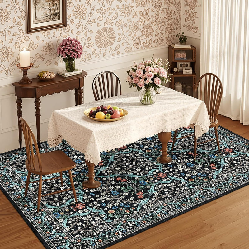 Floral Large Rugs Washable for Living Room