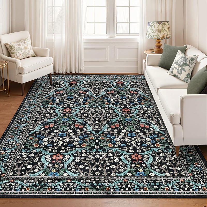 Floral Large Rugs Washable for Living Room