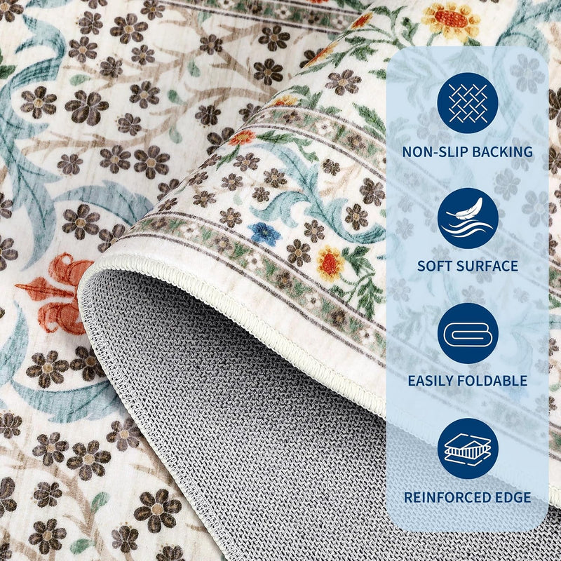 Floral Large Rugs Washable for Living Room