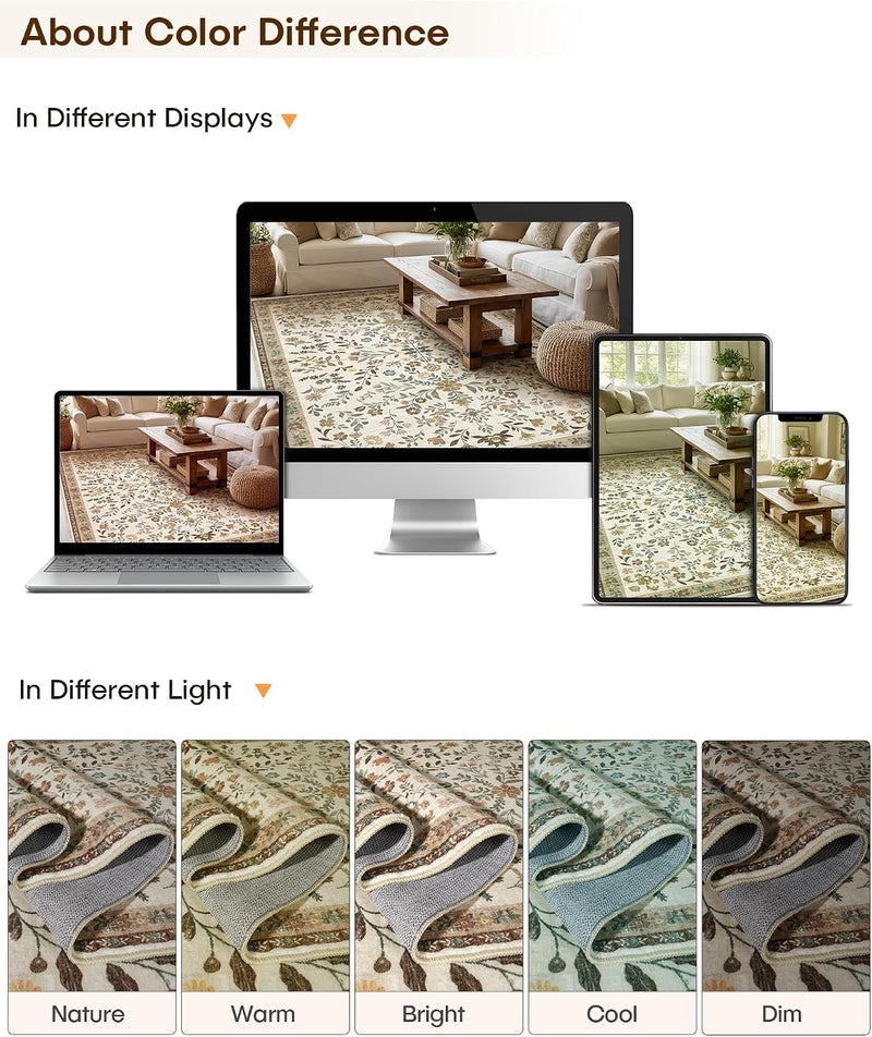 Floral Large Washable Rugs Living Room Lattice