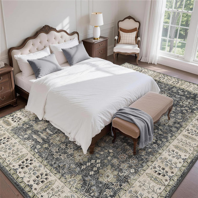 Floral Large Washable Rugs Living Room Lattice
