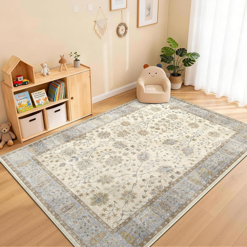 Floral Large Washable Rugs Living Room Lattice