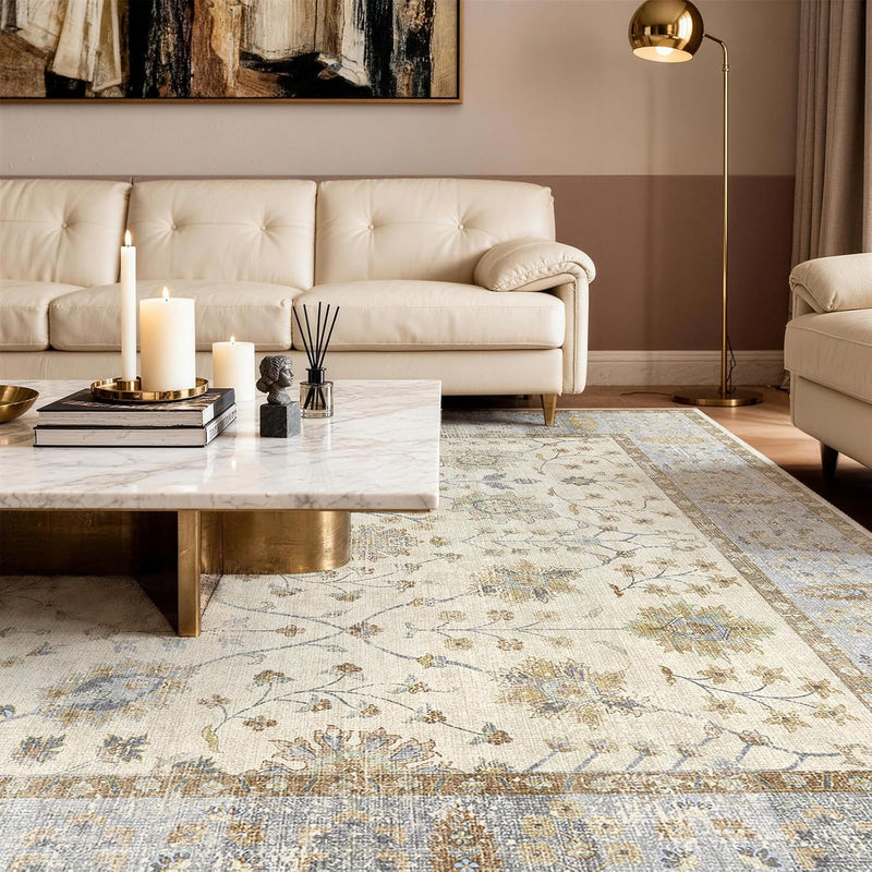 Floral Large Washable Rugs Living Room Lattice