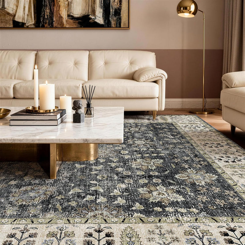Floral Large Washable Rugs Living Room Lattice