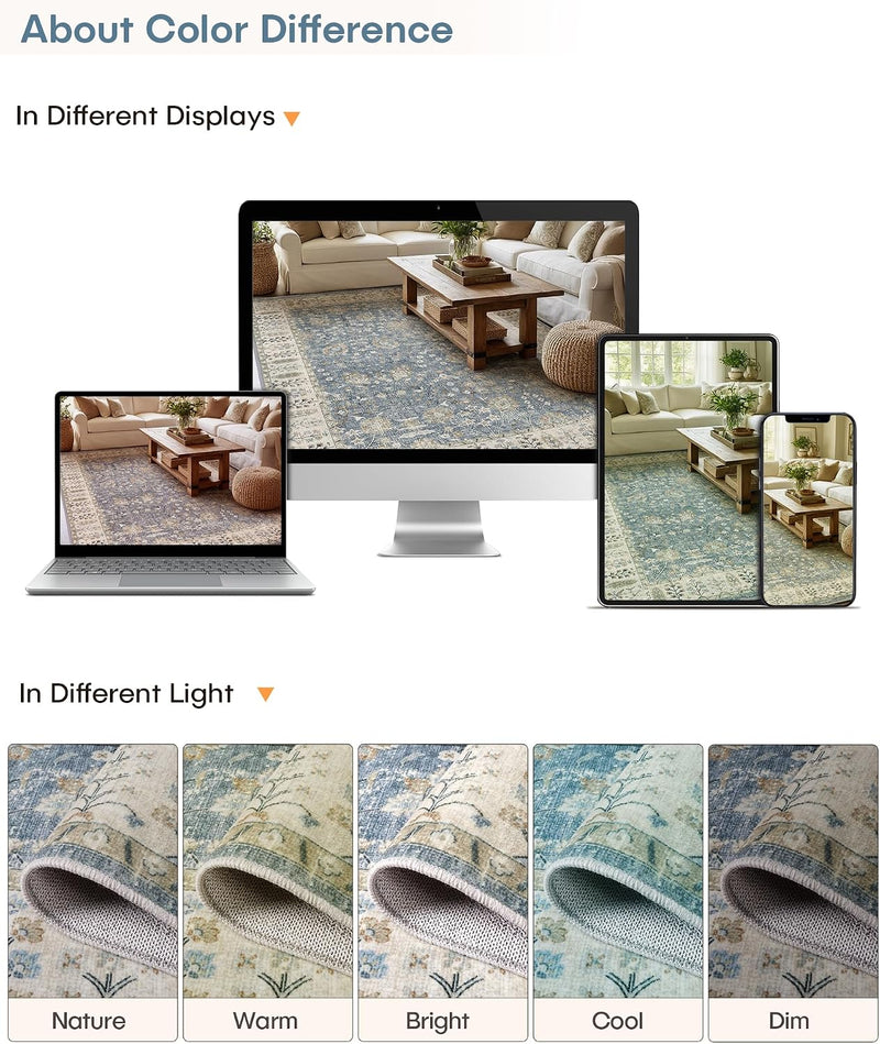 Floral Large Washable Rugs Living Room Lattice