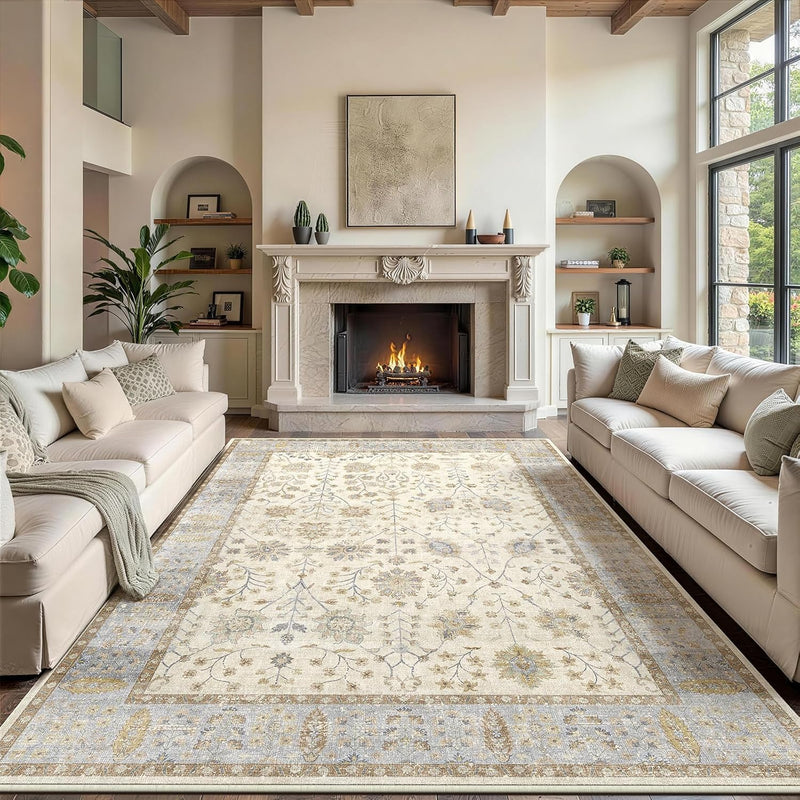 Floral Large Washable Rugs Living Room Lattice