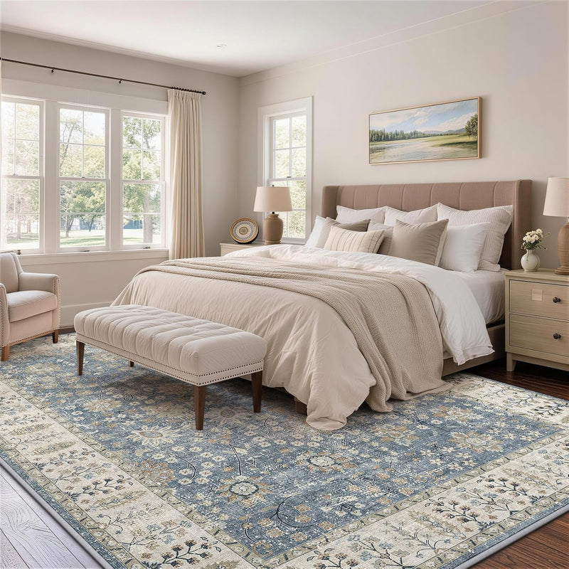 Floral Large Washable Rugs Living Room Lattice