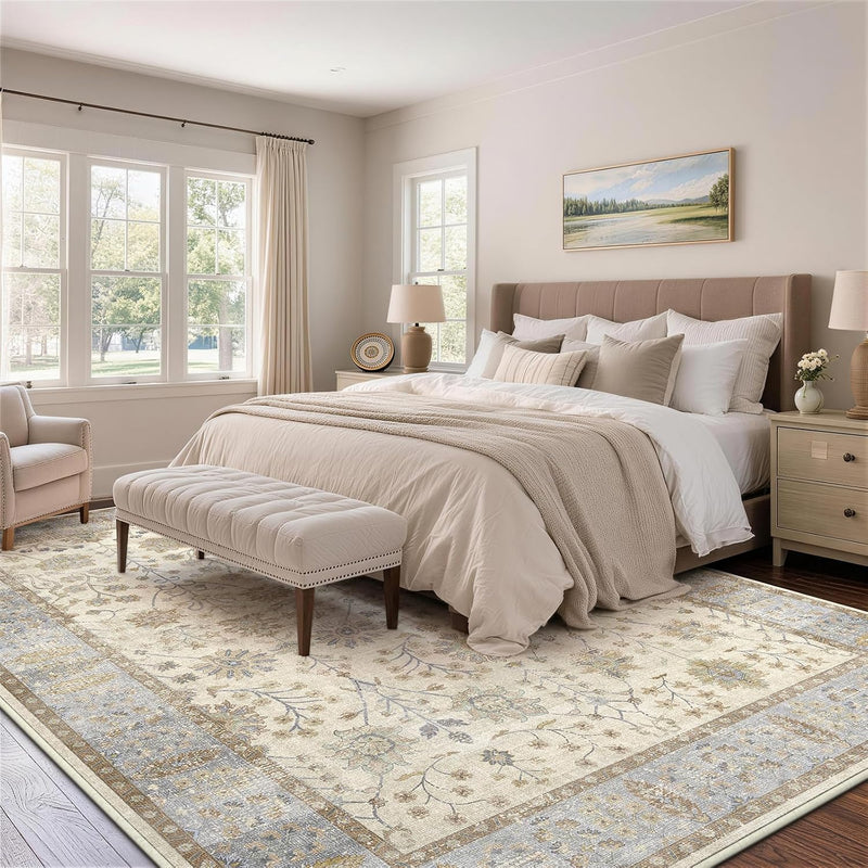 Floral Large Washable Rugs Living Room Lattice