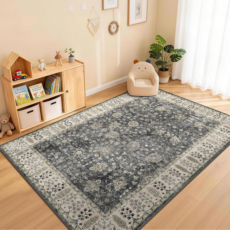 Floral Large Washable Rugs Living Room Lattice