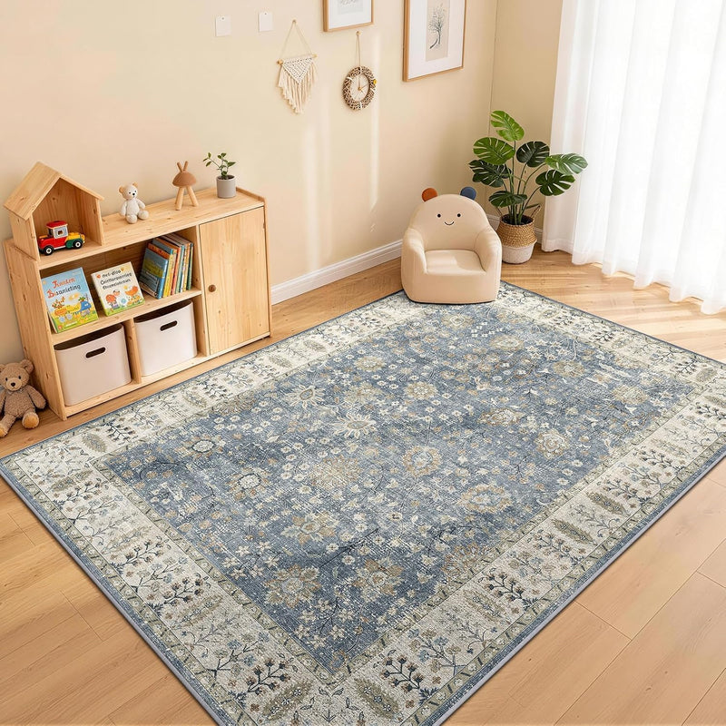 Floral Large Washable Rugs Living Room Lattice