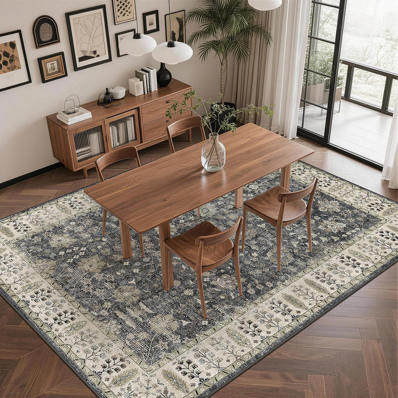 Floral Large Washable Rugs Living Room Lattice