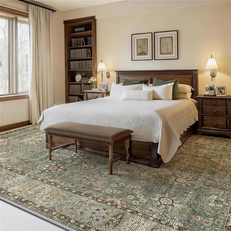 Floral Large Washable Rugs Living Room Lattice