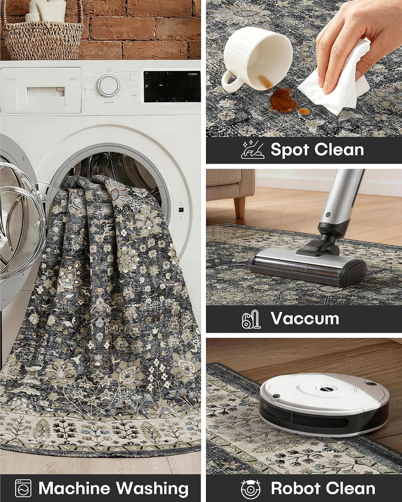 Floral Large Washable Rugs Living Room Lattice