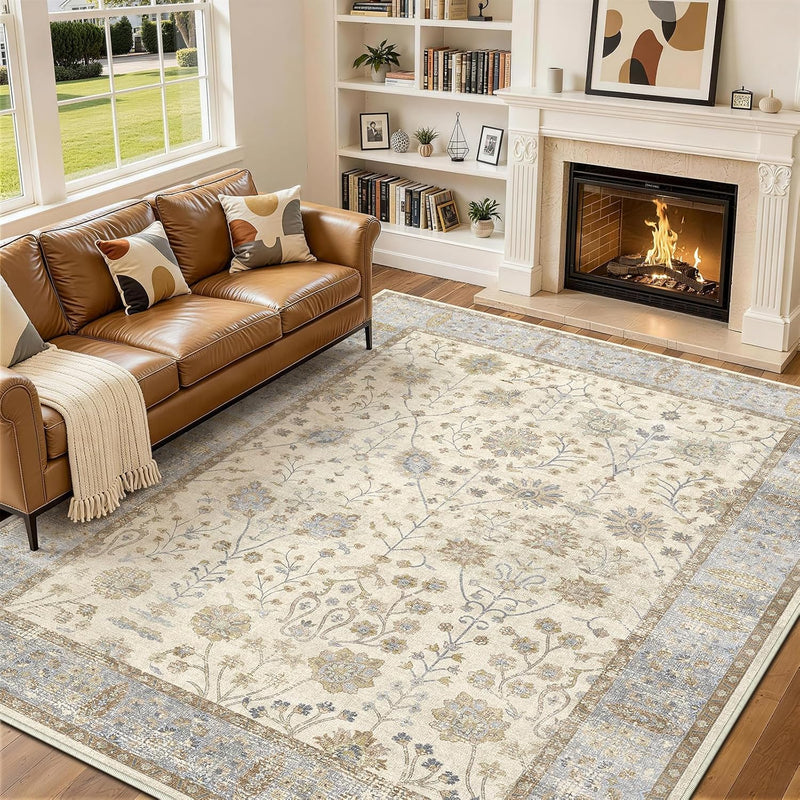 Floral Large Washable Rugs Living Room Lattice