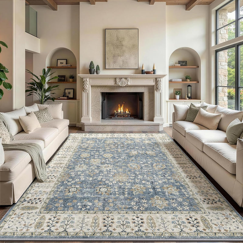 Floral Large Washable Rugs Living Room Lattice