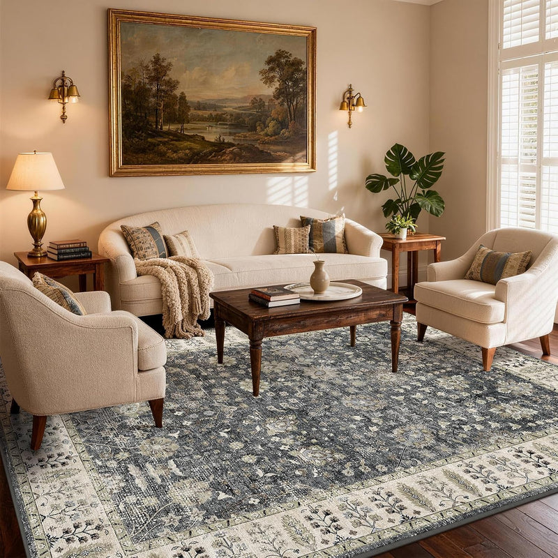 Floral Large Washable Rugs Living Room Lattice