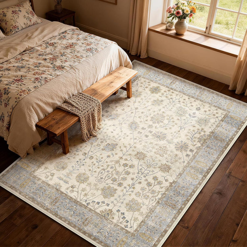 Floral Large Washable Rugs Living Room Lattice