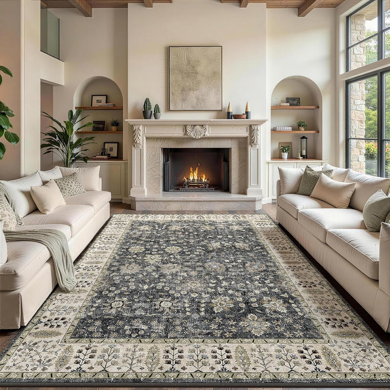 Floral Large Washable Rugs Living Room Lattice