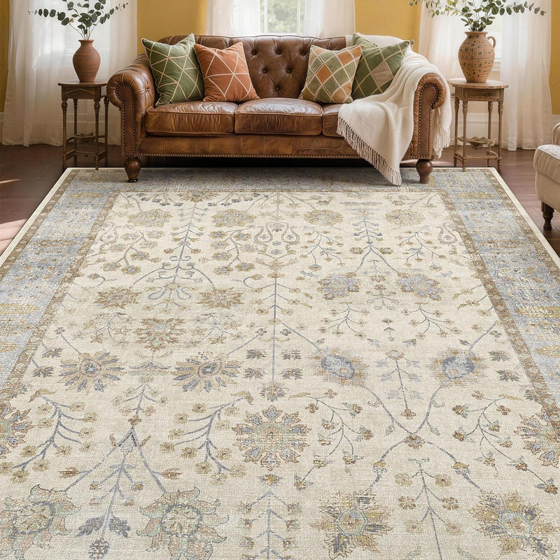 Floral Large Washable Rugs Living Room Lattice