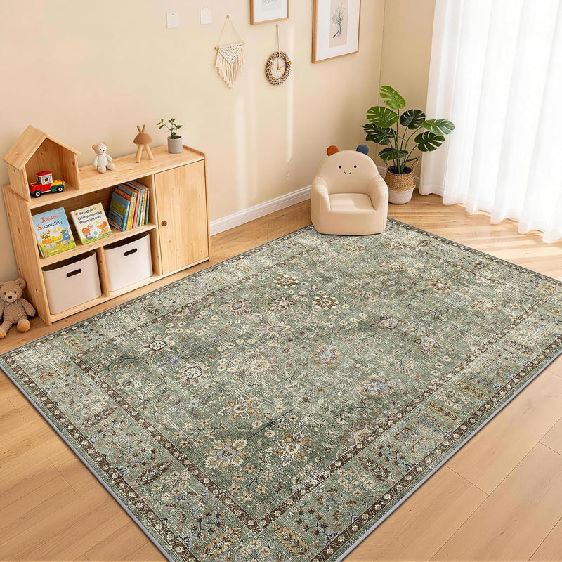 Floral Large Washable Rugs Living Room Lattice