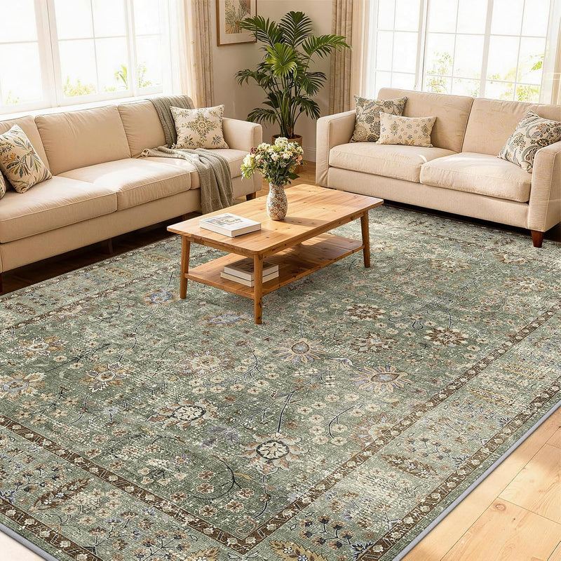 Floral Large Washable Rugs Living Room Lattice